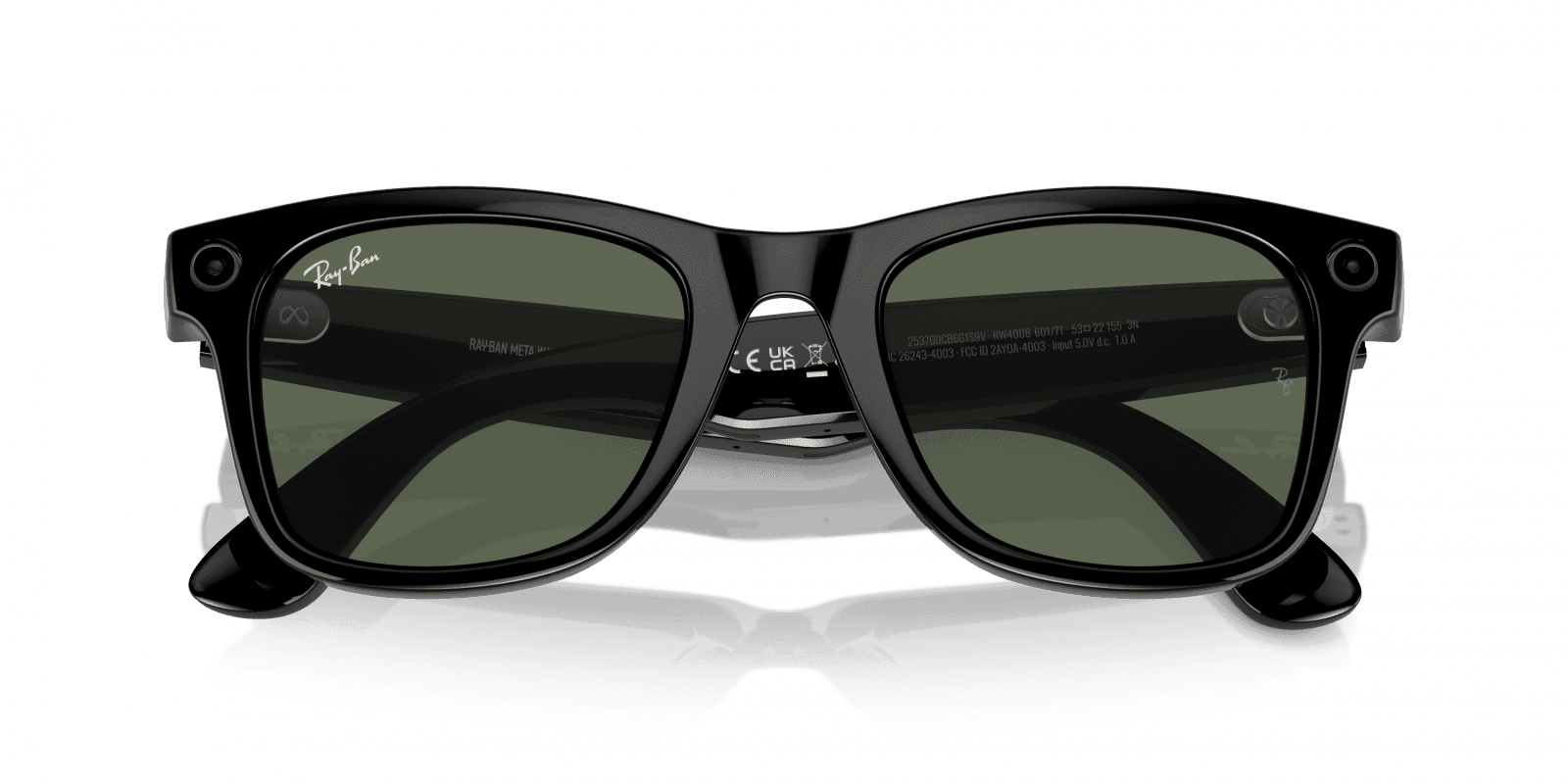 Очки Ray-Ban Wayfarer — чёрная глянцевая · зелёные G15